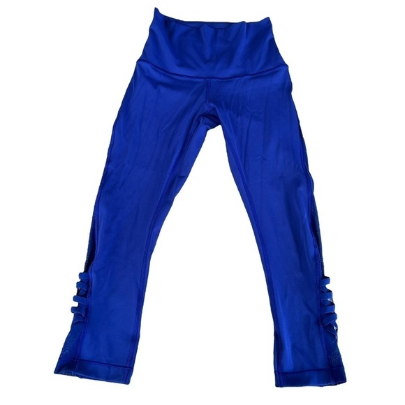 Lululemon Minimalist Crop Hero Blue Size 4 Athletic Leggings Mesh Lattice GUC - Picture 2 of 12